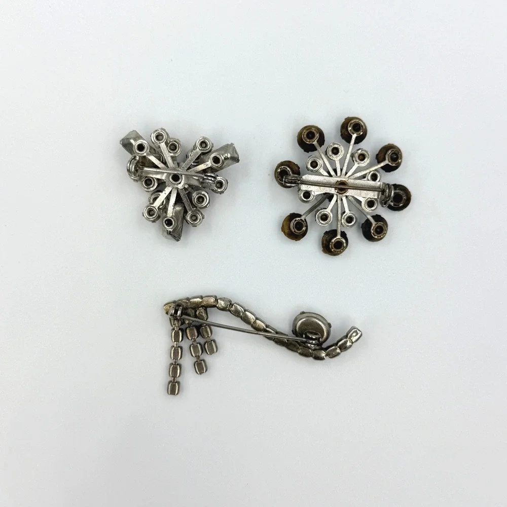 Vintage Rhinestone Brooch Lot of 3 Starburst 50s MCM Costume Estate Jewelry